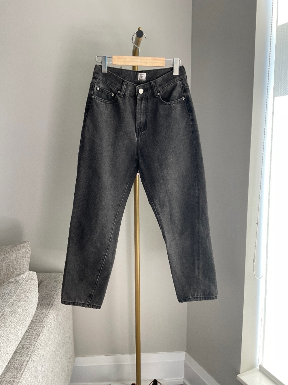 TOTEME Barrel Leg Twisted Seam Black Washed Denim